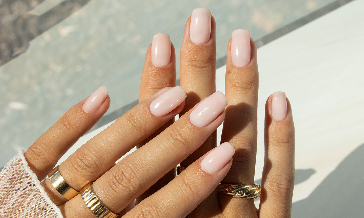 Gelous Milky Pink Builder Gel gel nail polish - photographed in Australia on model