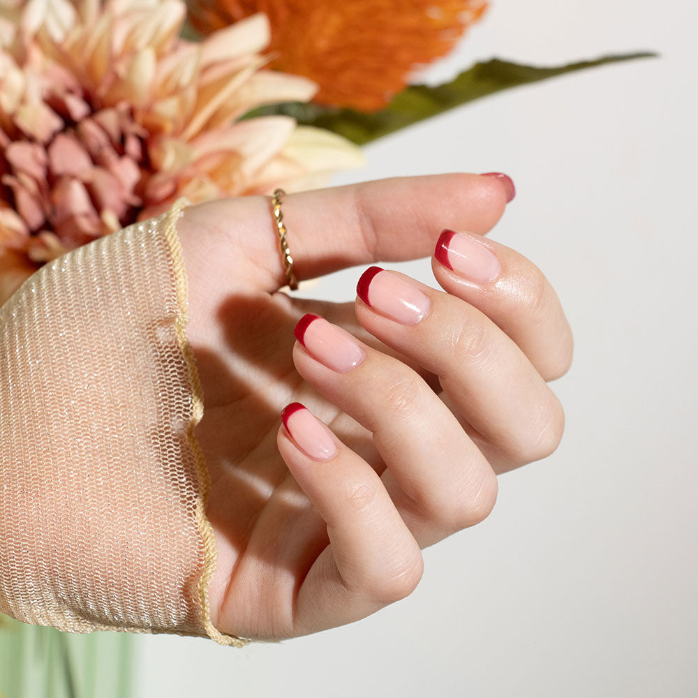 Gelous Rich Mahogany French Tips - photographed in Australia on model