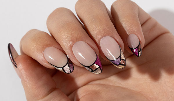 Velvet nail art gel manicure on hand - photographed in Australia