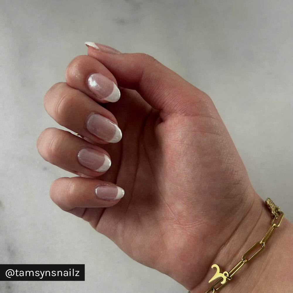 Gelous White Glaze Chrome Powder on Pink Rubber Base & Just White - Instagram Photo