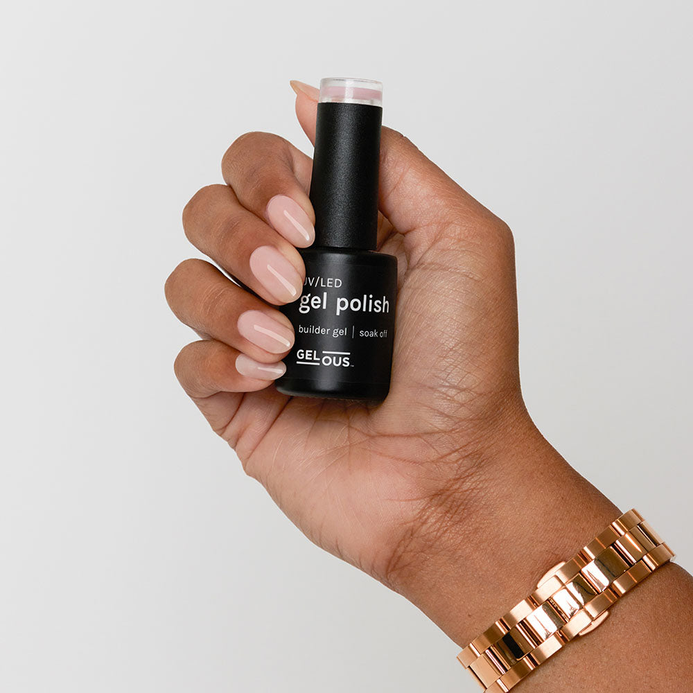 Gelous Nude Builder in a Bottle (BIAB) gel nail polish on model - photographed in Australia