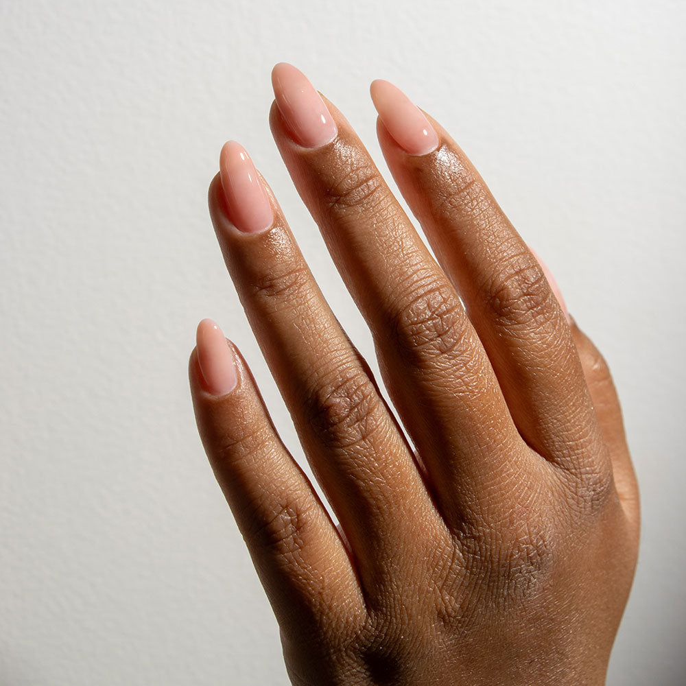 Gelous Rosy Builder in a Bottle (BIAB) gel nail polish on model - photographed in Australia