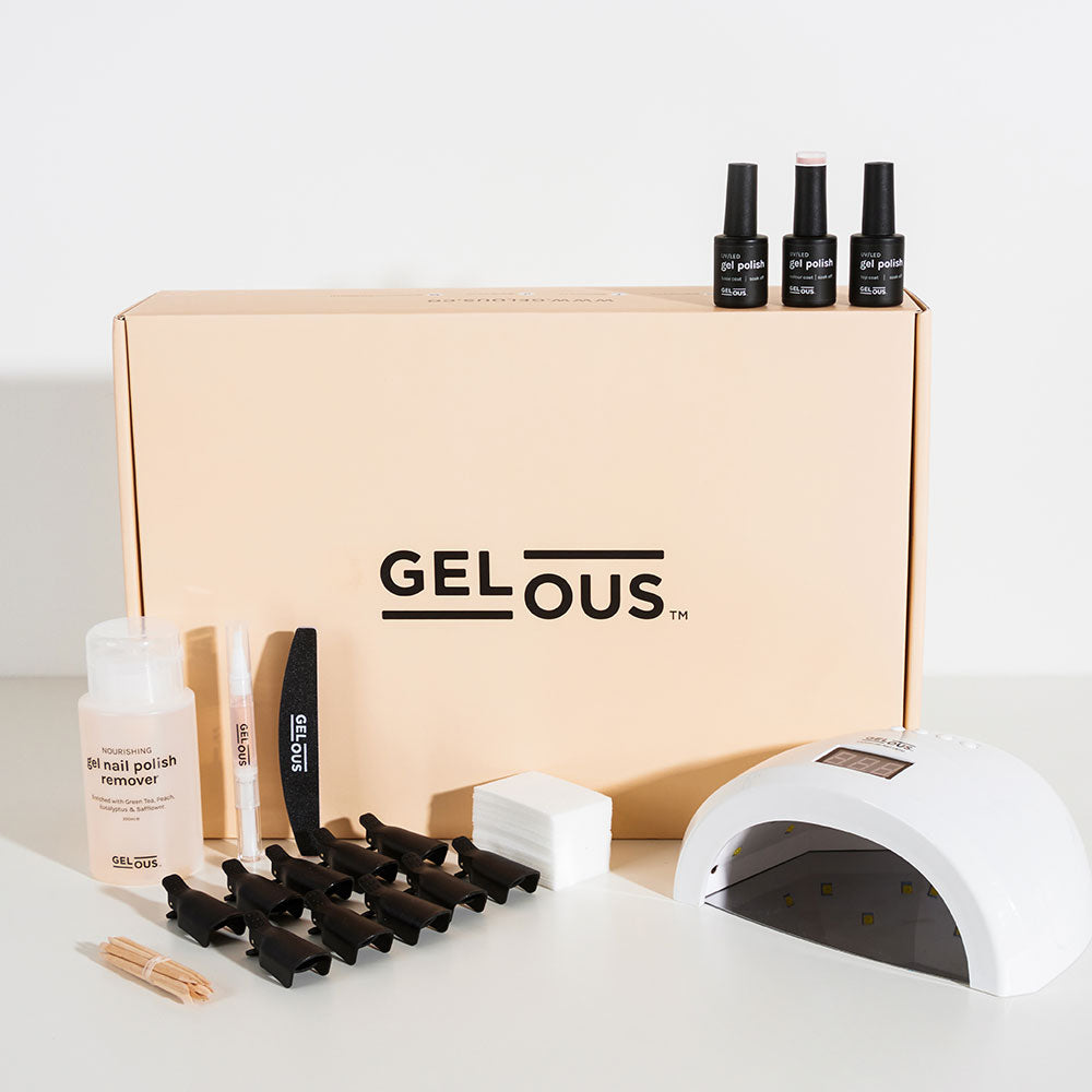 Gelous HEMA & TPO-Free Starter Gel Manicure Kit Flat Lay - Photographed in Australia