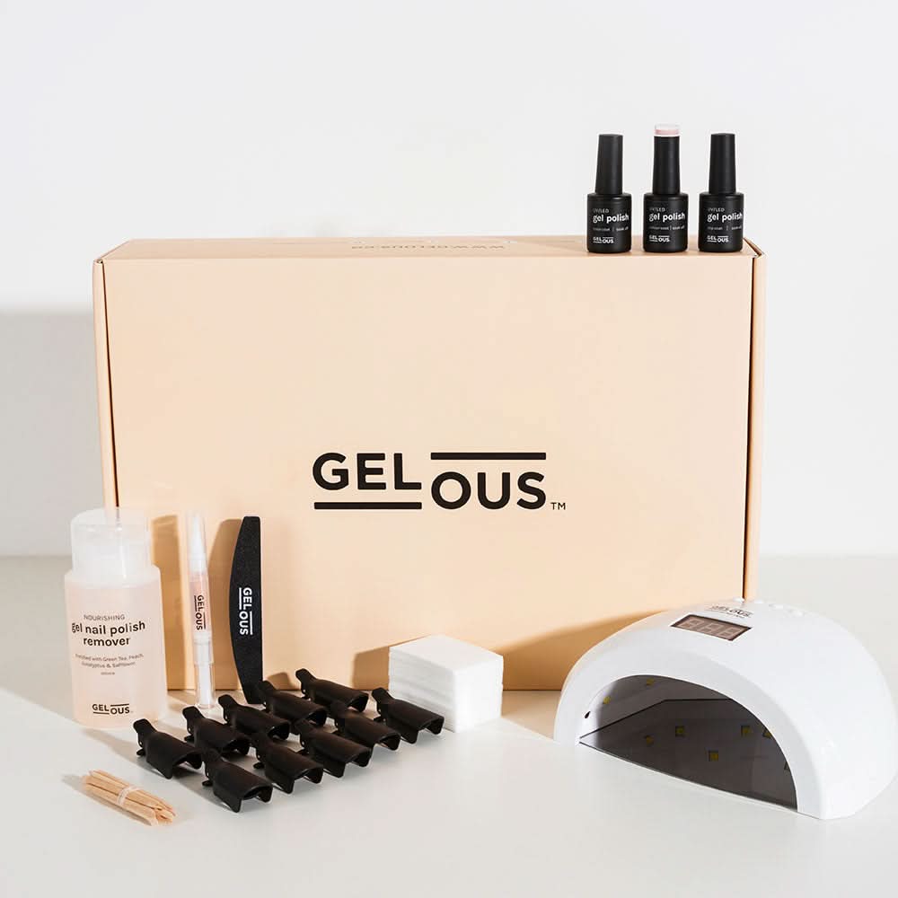 Gelous HEMA & TPO-Free Starter Gel Manicure Kit Flat Lay - Photographed in Australia