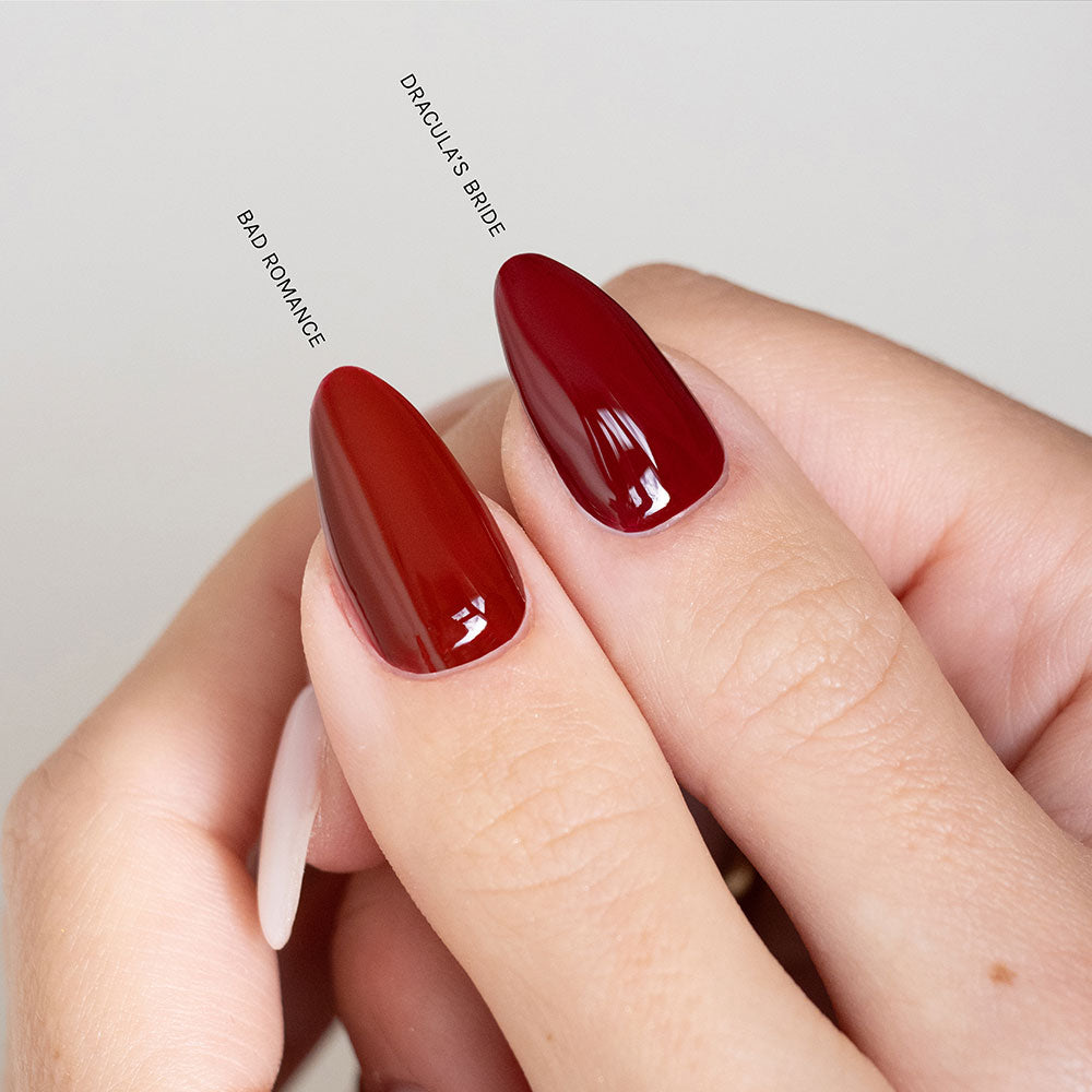 Gelous Dracula's Bride gel nail polish comparison - photographed in Australia