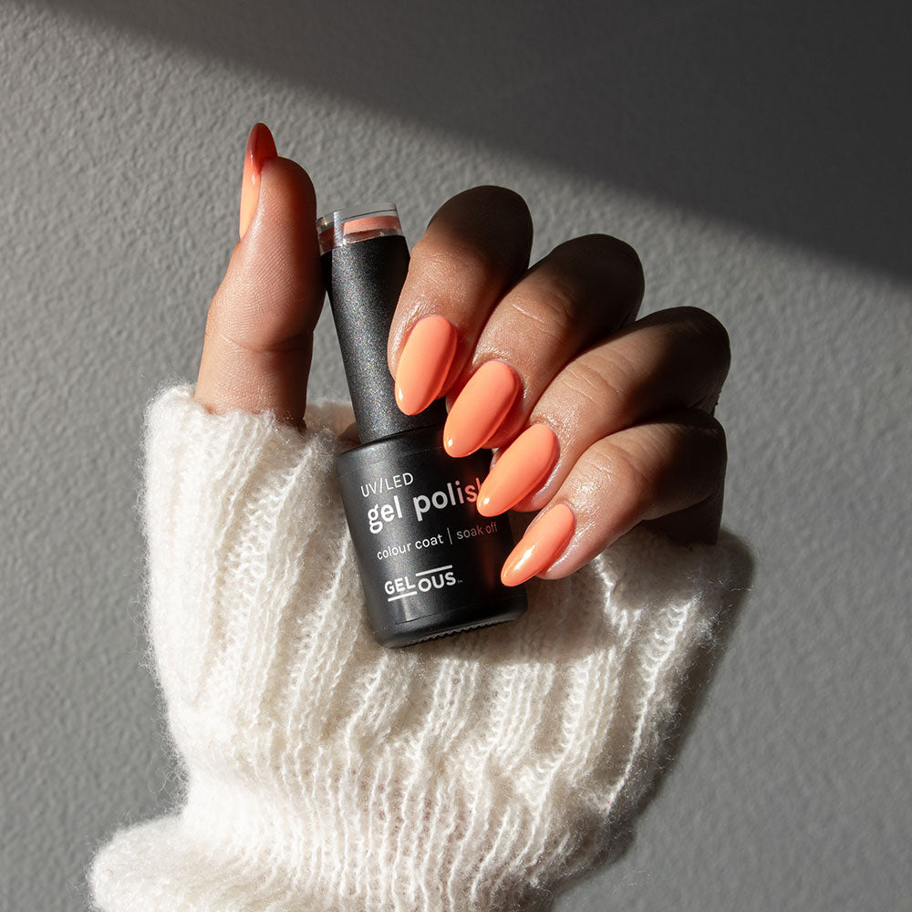 Gelous Coral Baskin gel nail polish - photographed in Australia on model
