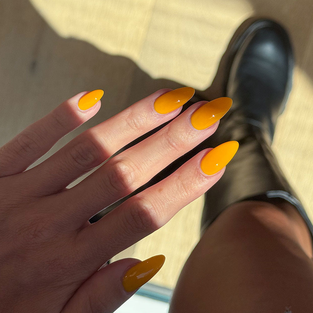 Gelous Colonel Mustard gel nail polish - photographed in Australia on model
