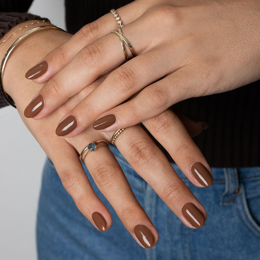 Gelous Coffee Bean gel nail polish - photographed in Australia on model