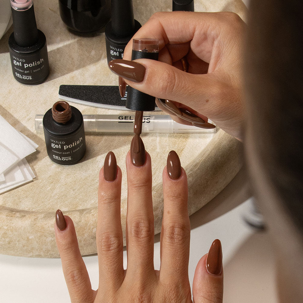 Gelous Coffee Bean gel nail polish - photographed in Australia on model