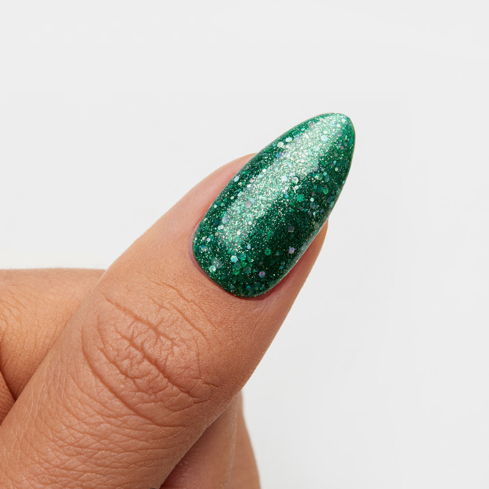 Gelous Green Tinsel gel nail polish swatch - photographed in Australia