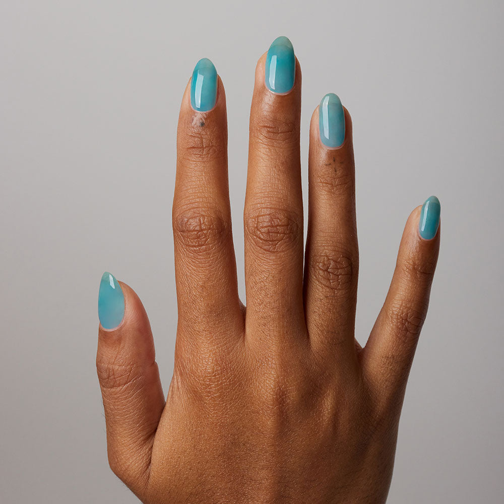 Gelous Blue Jelly gel nail polish - photographed in Australia on model