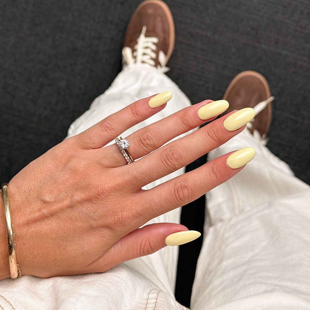 Gelous Lemon Sorbet gel nail polish swatch - photographed in Australia on model