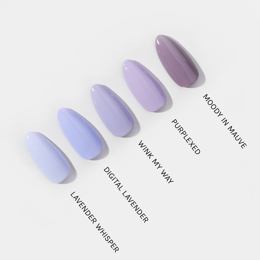 Gelous Lavender Whisper gel nail polish comparison - photographed in Australia