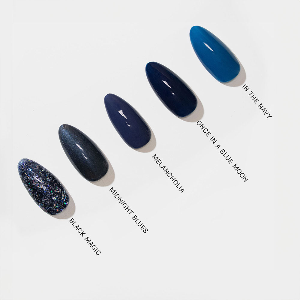 Gelous Midnight Blues gel nail polish comparison - photographed in Australia