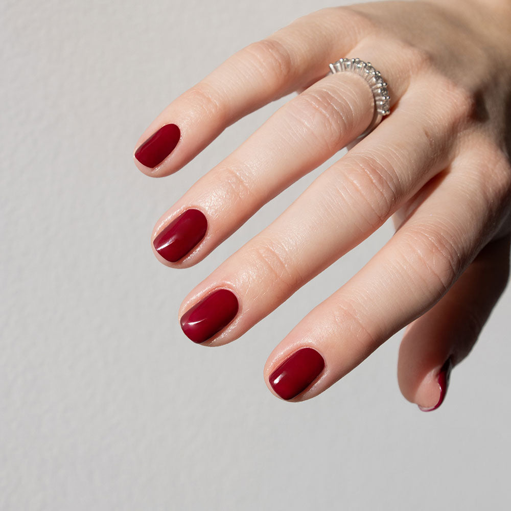 Gelous Merlot gel nail polish - photographed in Australia on model