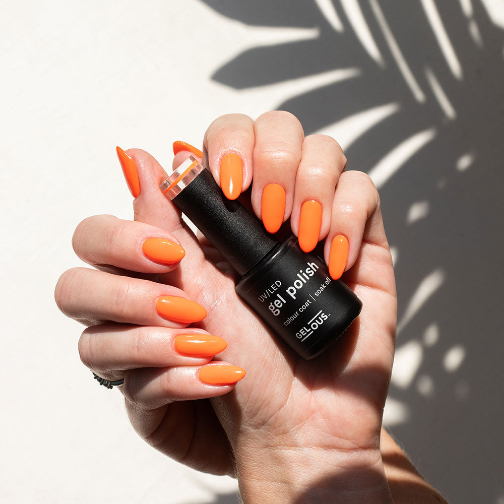 Gelous Neon Tangelo gel nail polish swatch - photographed in Australia