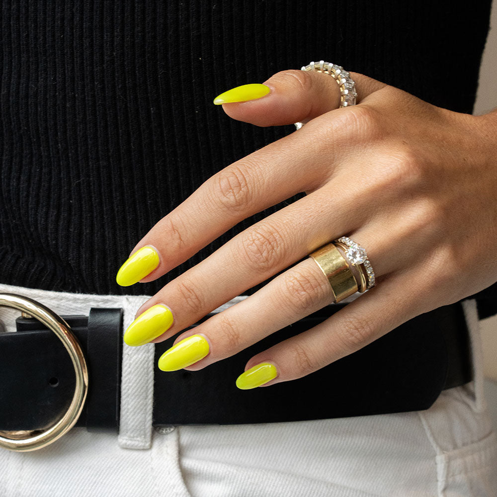Gelous Neon Yellow gel nail polish - photographed in Australia on model