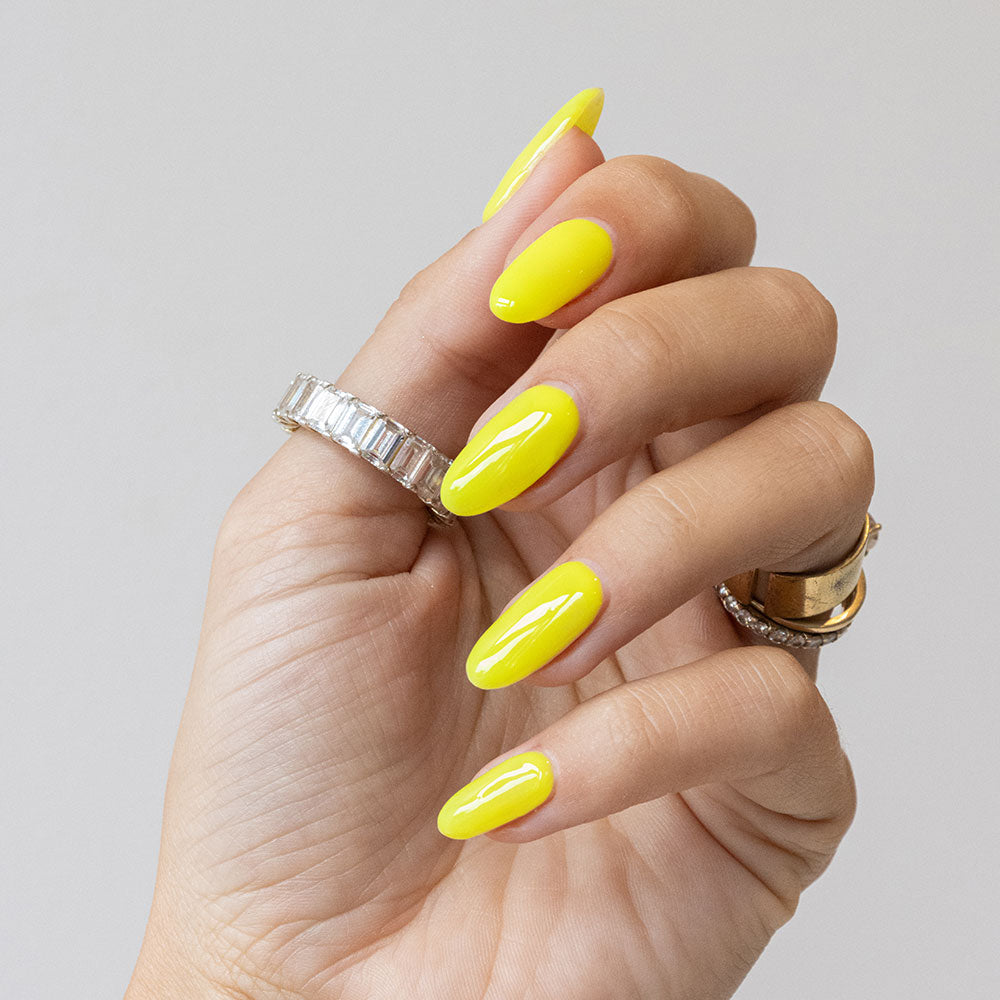 Gelous Neon Yellow gel nail polish - photographed in Australia on model