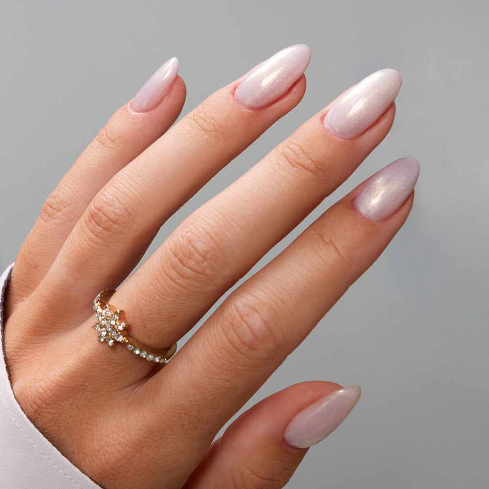 Gelous Pearlescent Oyster gel nail polish - photographed in Australia on model