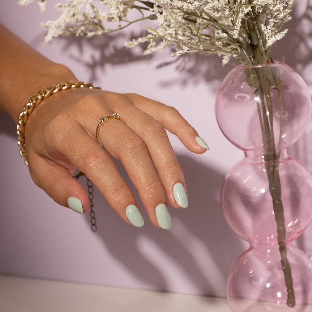 Gelous Pistachio gel nail polish - photographed in Australia on model