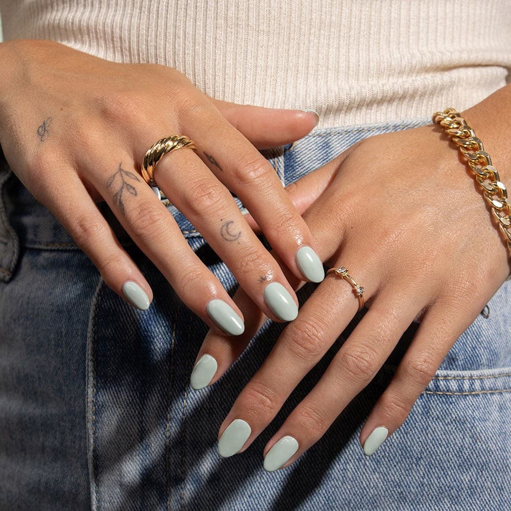 Gelous Pistachio gel nail polish - photographed in Australia on model