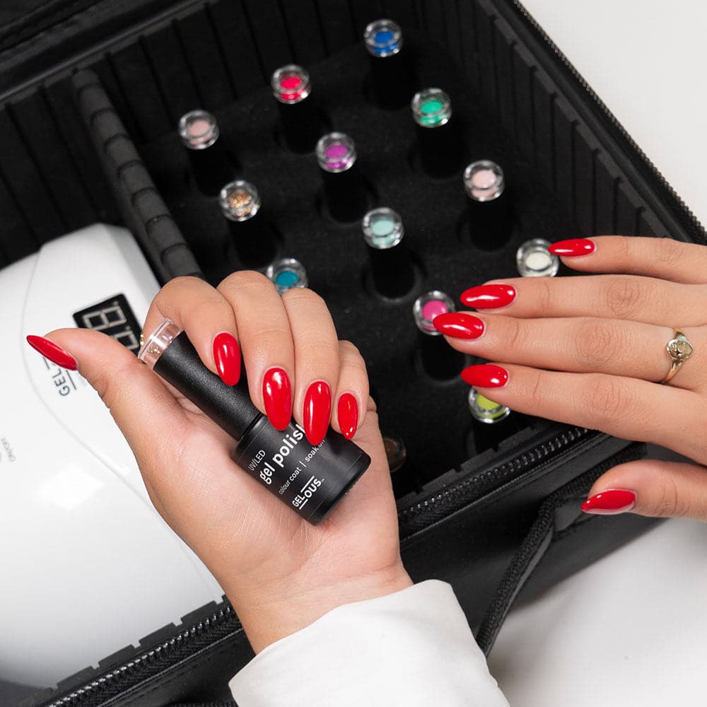 Gelous Red Sass gel nail polish - photographed in Australia on model