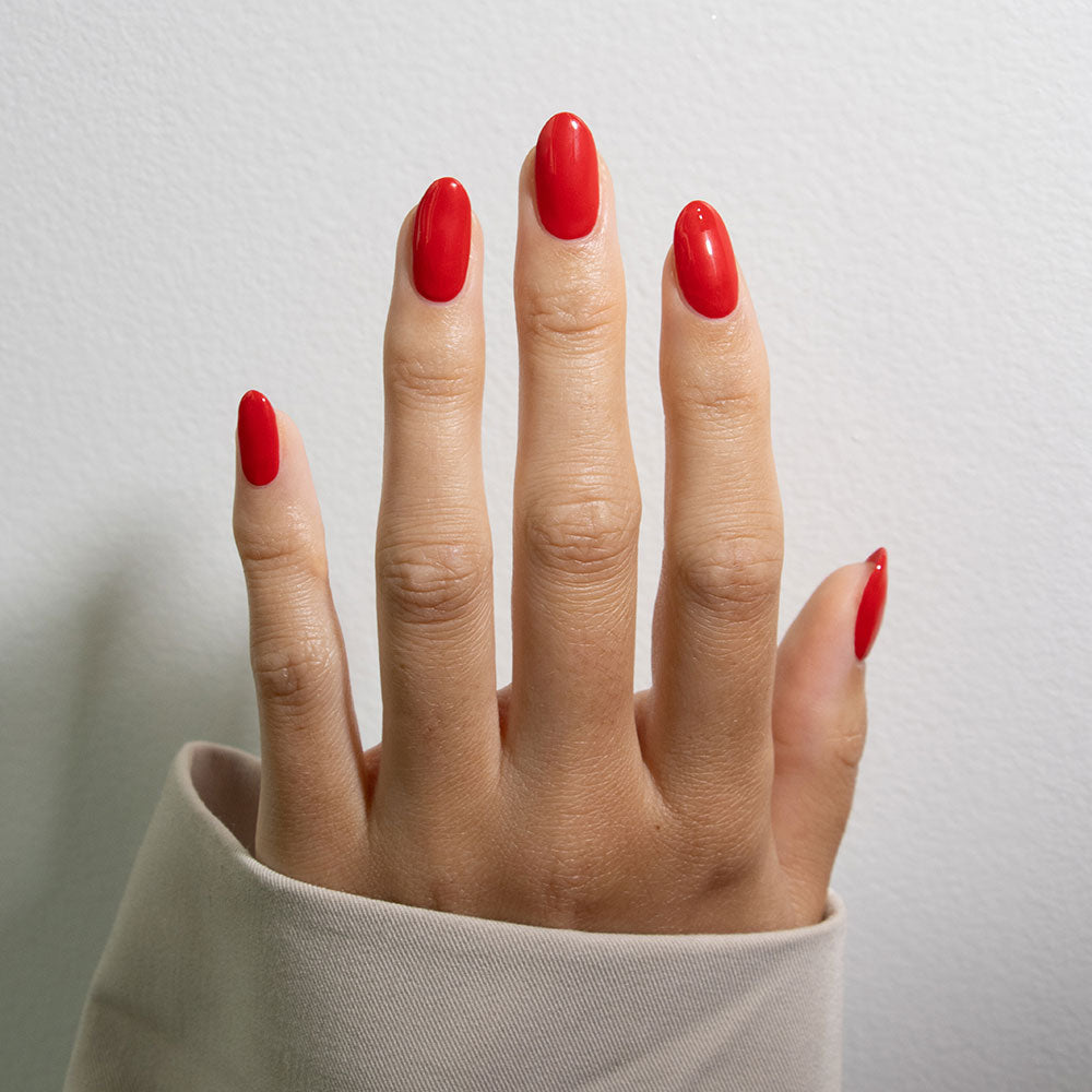 Gelous Red Sass gel nail polish - photographed in Australia on model