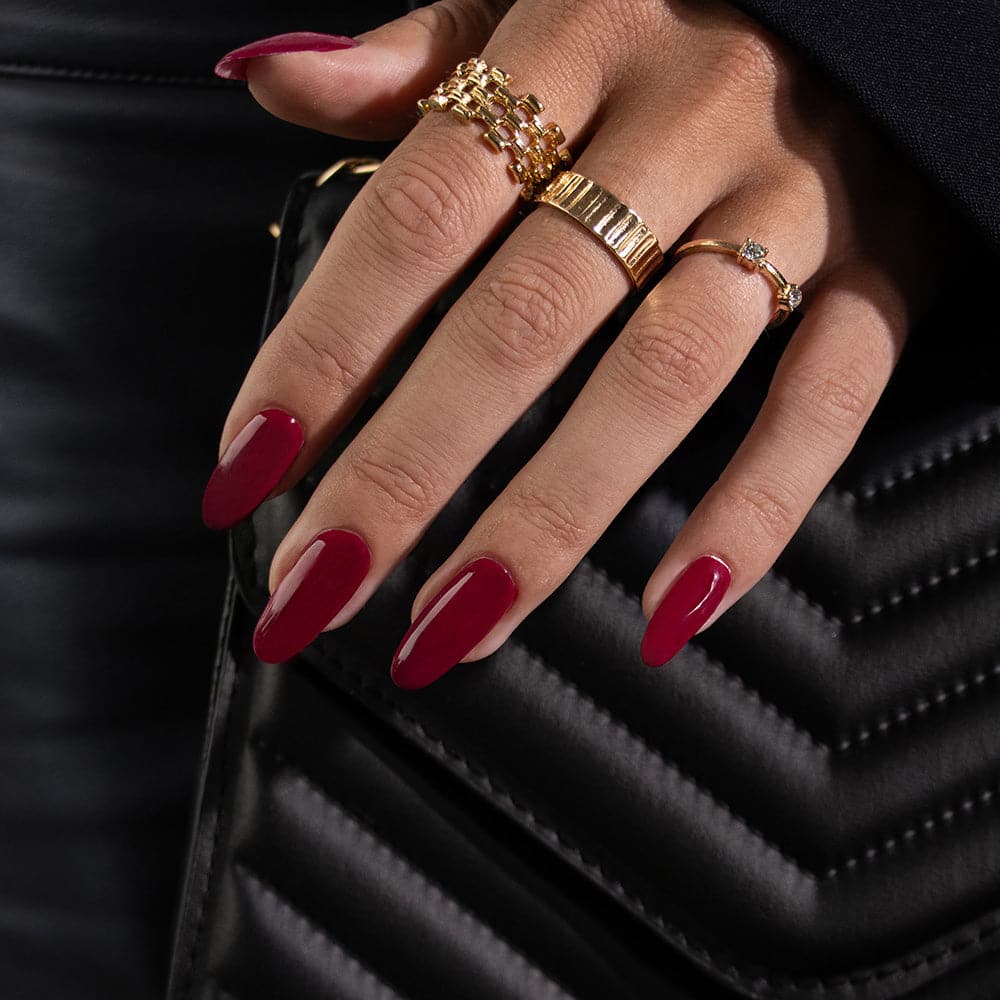 Gelous Skip a Beet gel nail polish - photographed in Australia on model