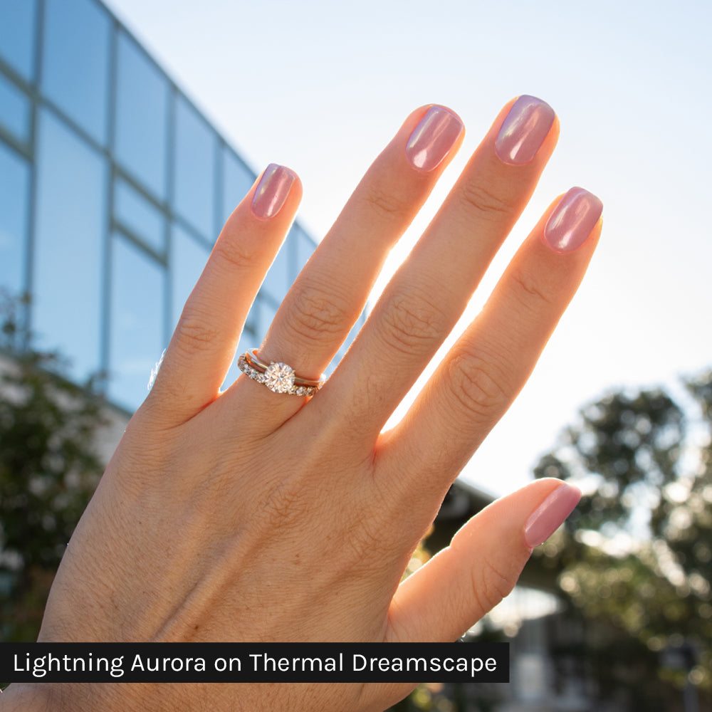 Gelous Lightning Aurora Chrome Powder on Thermal Dreamscape - photographed in Australia on model