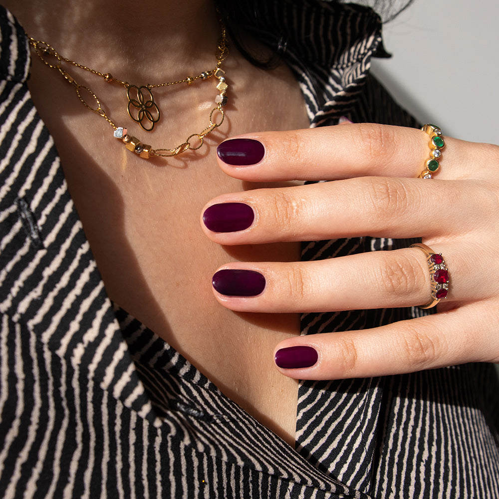 Gelous Vampy Purple gel nail polish - photographed in Australia on model