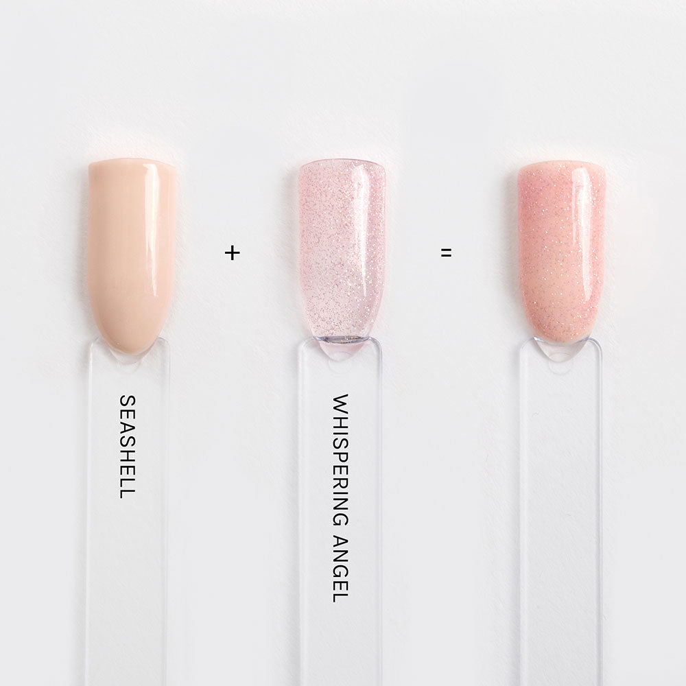 Gelous Whispering Angel & Seashell layered gel nail polish swatches - photographed in Australia