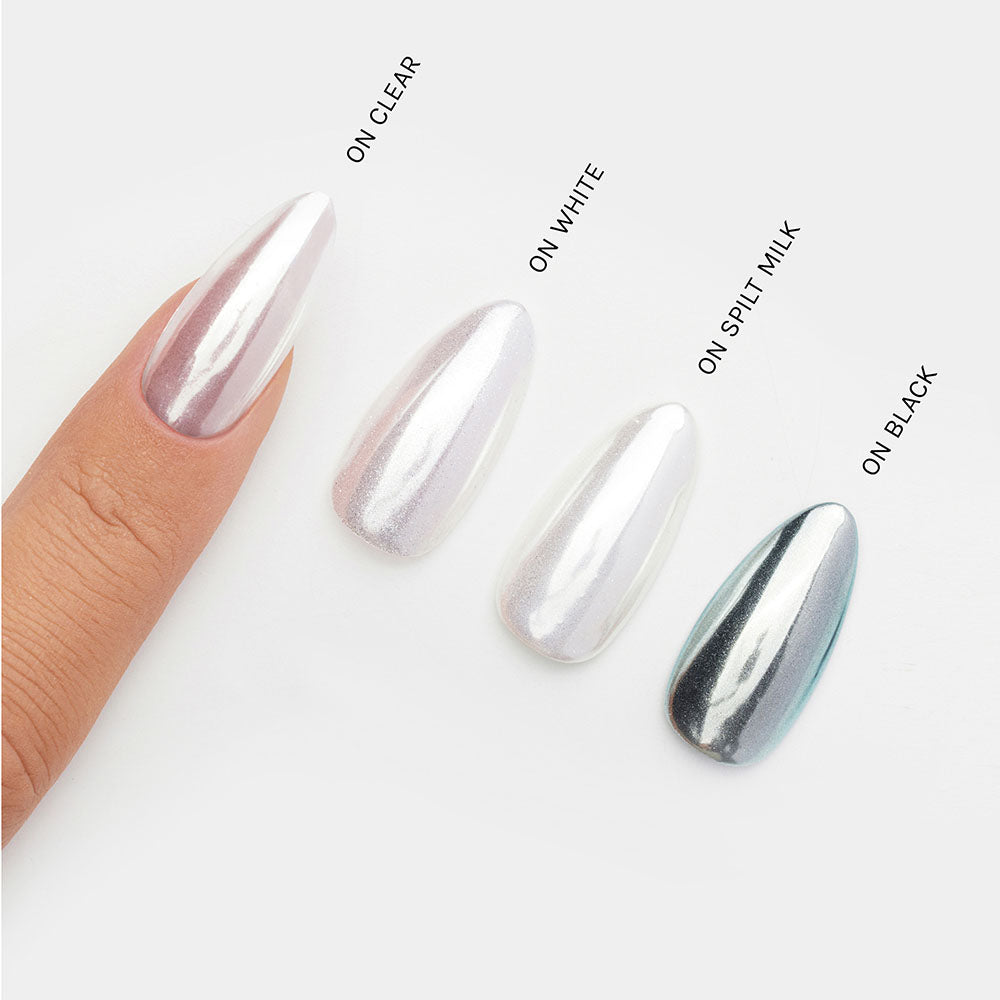 Gelous Ice Age Aurora Chrome Powder swatch - photographed in Australia