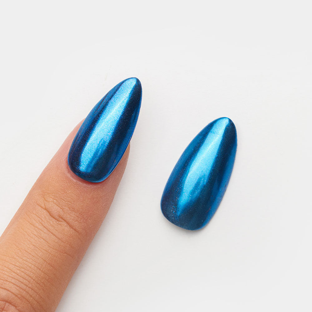 Gelous Blue Mirror Chrome Powder swatch - photographed in Australia