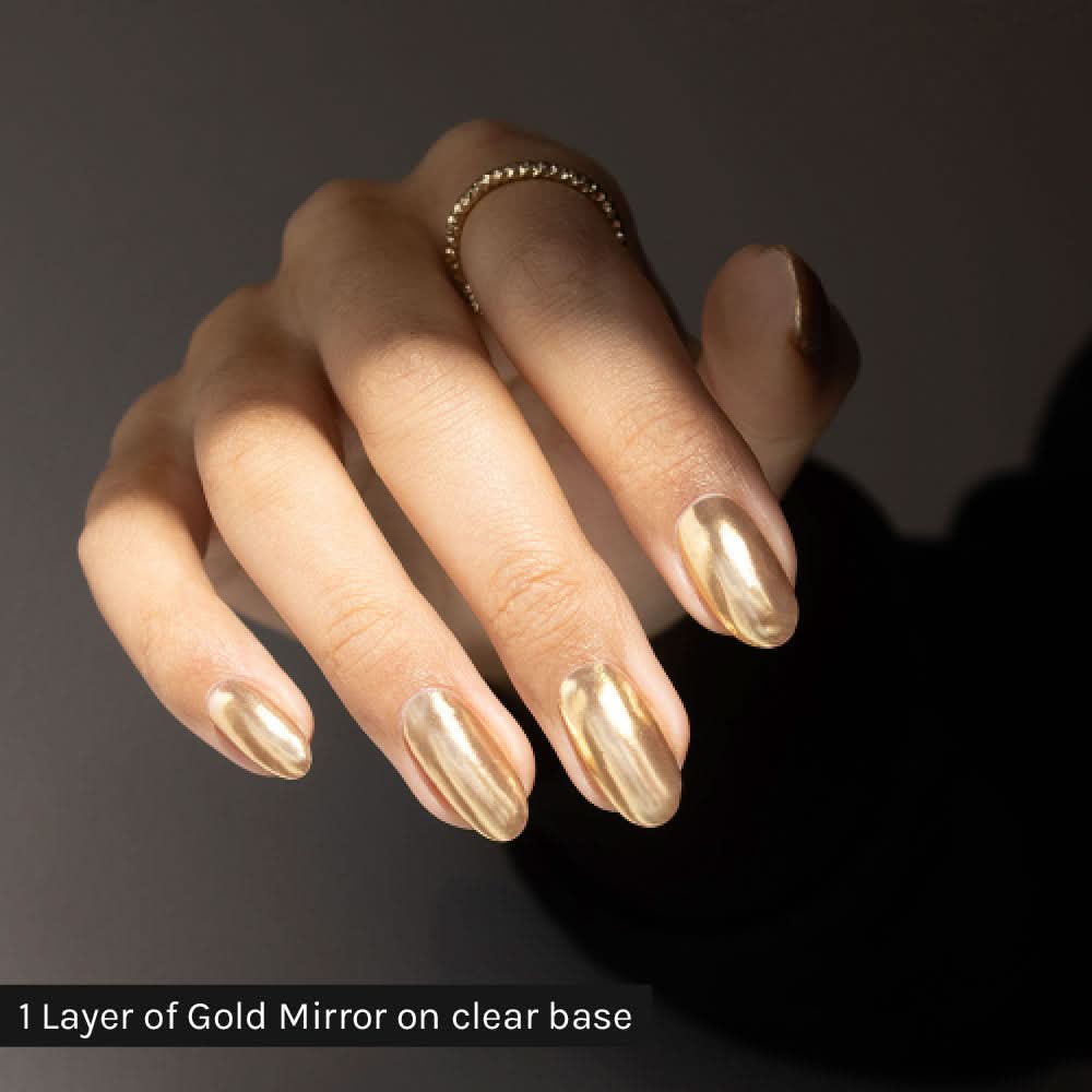 Gelous Gold Mirror Chrome Powder - photographed in Australia on model