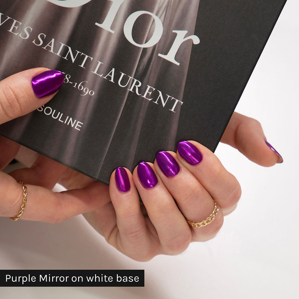 Gelous Purple Mirror Chrome Powder on Black Out - photographed in Australia on model