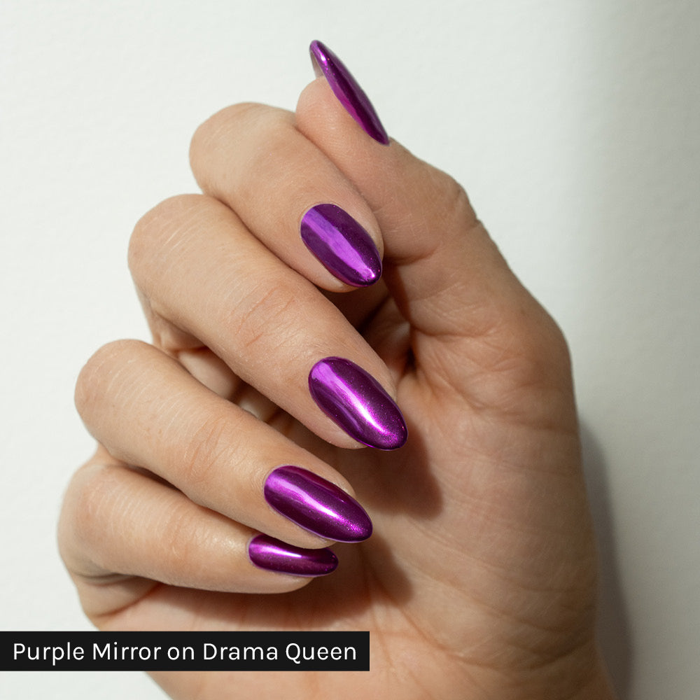 Gelous Purple Mirror Chrome Powder on Black Out - photographed in Australia on model