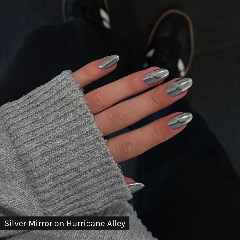 Gelous Silver Mirror Chrome Powder on Hurricane Alley - photographed in Australia on model