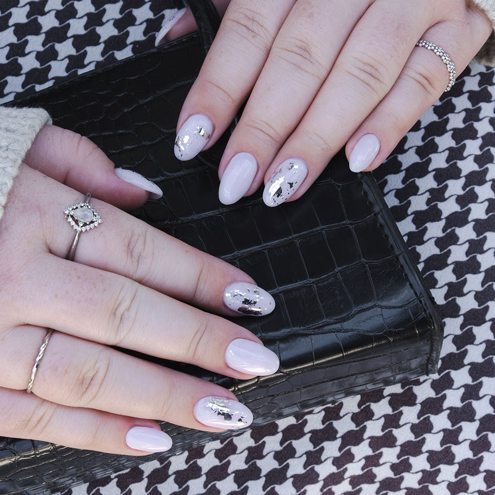 Gelous Silver Leaf Nail Art product photo - photographed in Australia on model