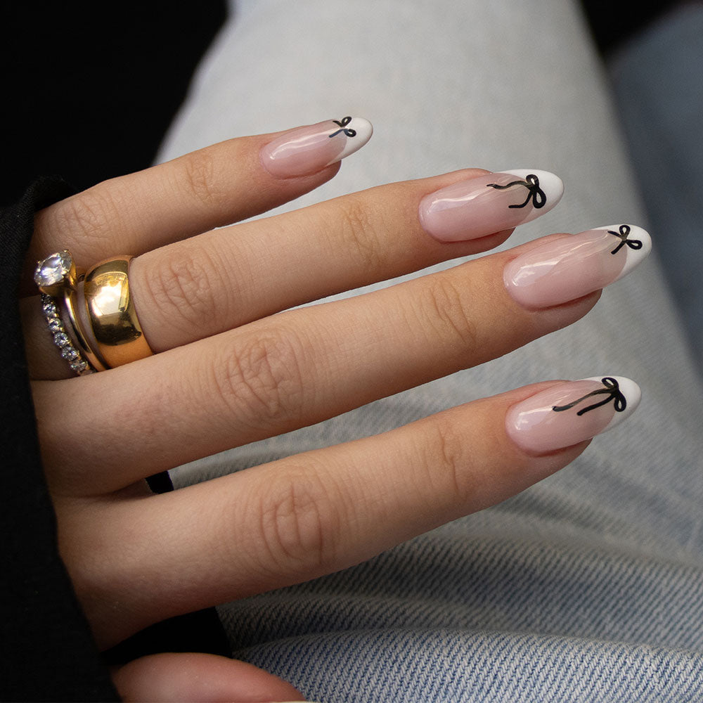 Gelous Black Bow Nail Art Stickers product photo - photographed in Australia on model