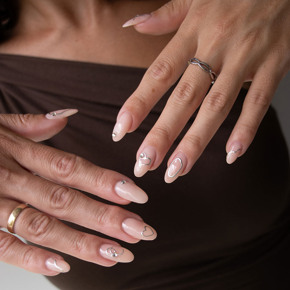 Gelous Silver Shapes Nail Art Stickers product photo - photographed in Australia on model