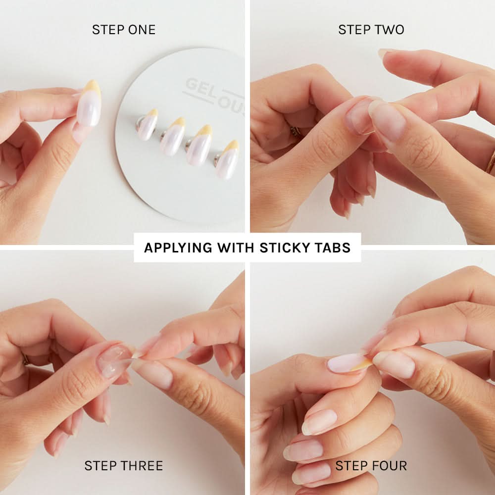 Step-by-step process applying Nail Tips with Sticky Tabs - photographed in Australia