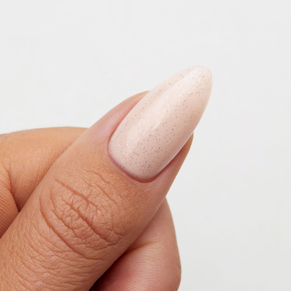 Gelous Fine Glitter Top Coat gel nail polish on model - photographed in Australia