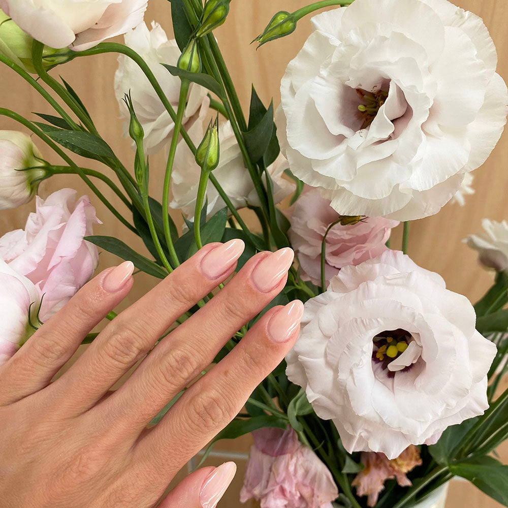 Gelous Nude Rubber Base Coat gel nail polish - photographed in Australia on model