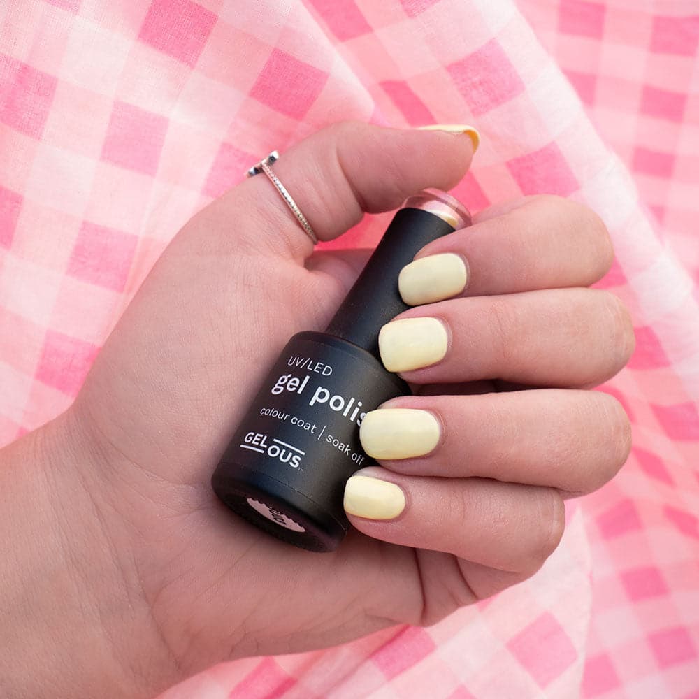 Gelous Custard Cream gel nail polish - photographed in Australia on model