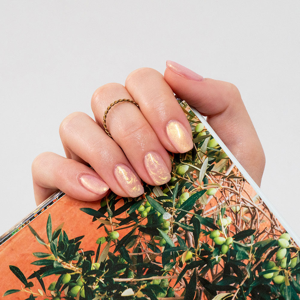 Gelous Pearlescent Rose Quartz gel nail polish - photographed in Australia on model