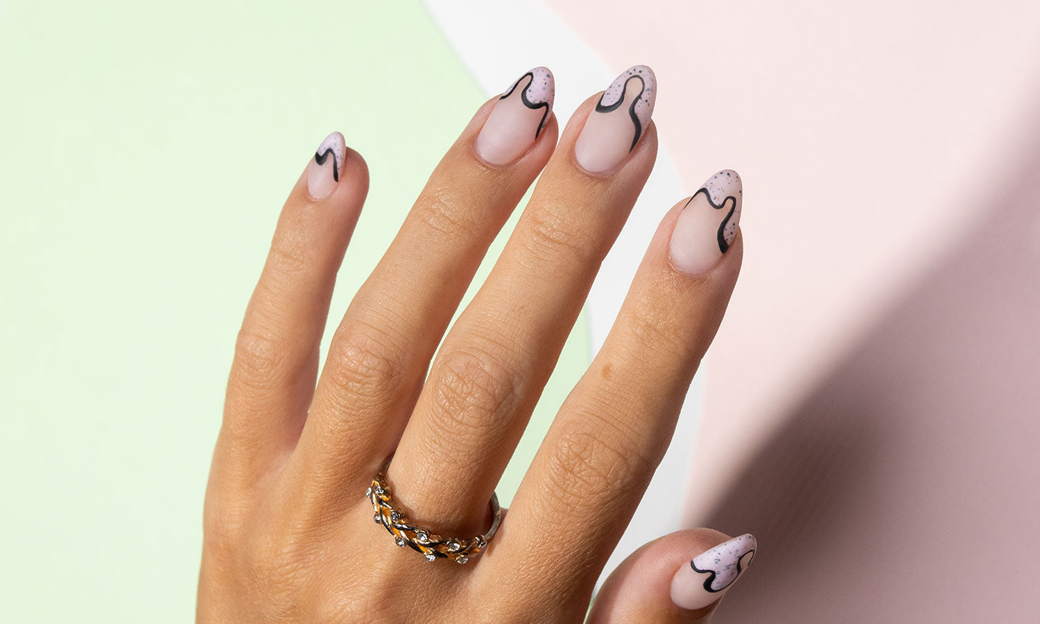 Gelous Matte Speckled Swirls Easter Gel Nail Art - photographed in Australia on model