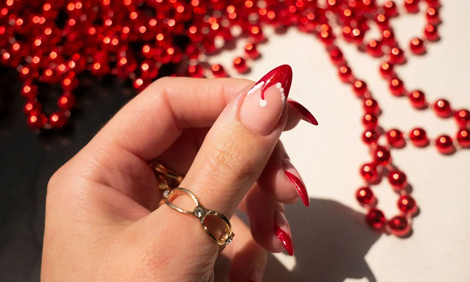 Gelous Santa Hat Gel Nail Art - photographed in Australia on model
