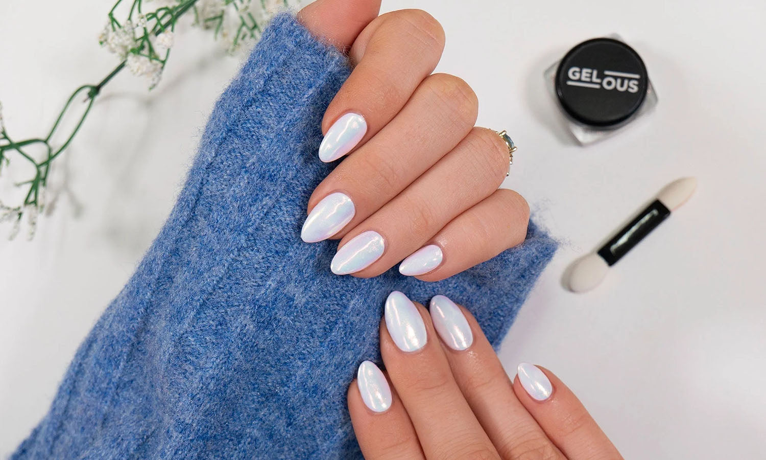 Gelous Cherry Pop Aurora Chrome Powder - photographed in Australia on model