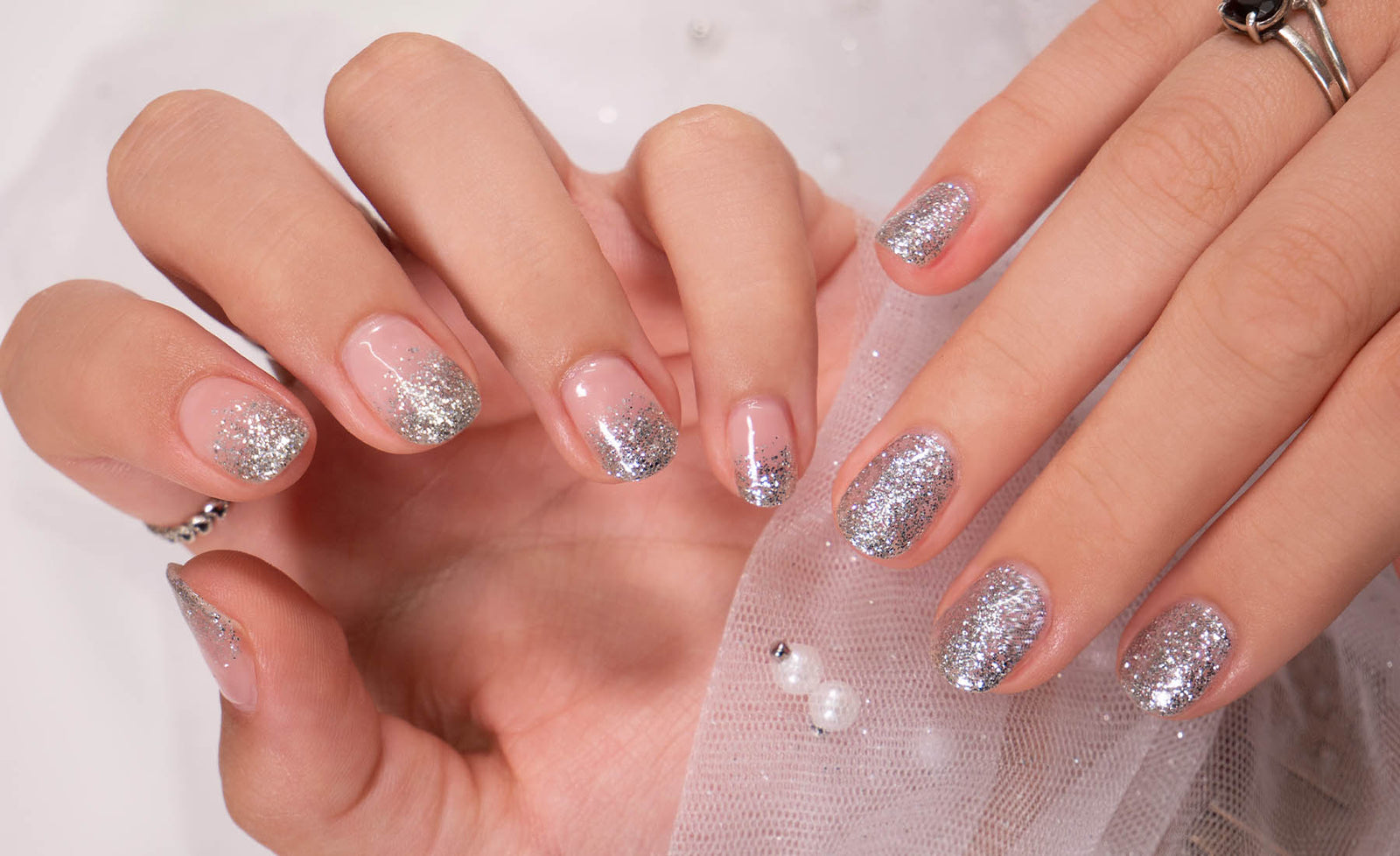Gelous Silver Glitter Ombre Gel Nail Art - photographed in Australia on model