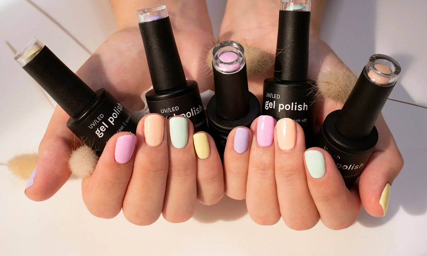 Gelous multi-coloured pastel gel nail polish - photographed in Australia on model